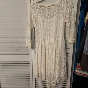 Free People Cream Long Sleeve Scoop Neck Sundress
